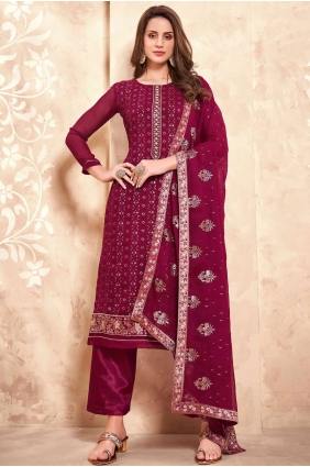 Georgette salwar kameez with Heavy Designer Embroidery Work,Hand Work in Maroon SK14177