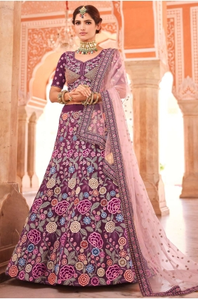 Crepe Wine Wedding Lehenga Choli in Embroidered LC4596
