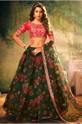 Digital print Organza Wedding Lehenga Choli in Pink LC4646