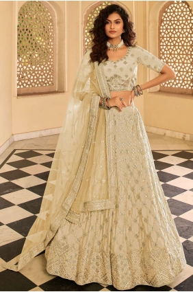 Embroidered Crepe Cream Wedding Lehenga Choli with Dupatta LC4666