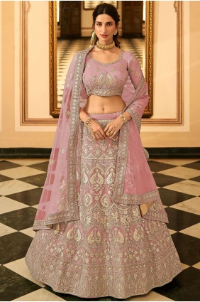 Embroidered Organza Wedding Lehenga Choli in Baby pink with Dupatta LC4672