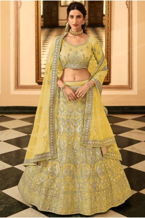 Organza Wedding Lehenga Choli with Embroidered in Yellow LC4673