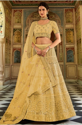 Wedding Lehenga Choli Embroidered in Yellow Organza LC4678