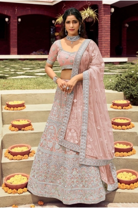 Organza Embroidered Peach Wedding Lehenga Choli with Dupatta LC4714