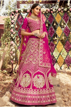 Embroidered Raw silk Wedding Lehenga Choli in Pink LC4716