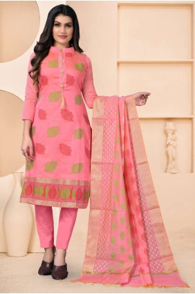 Banarsi jacquard Pink Salwar Kameez in Weaving SK14502