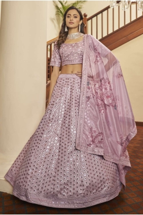 Purple Printed Party Lehenga Choli in Art silk LC4915