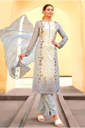 Eid Salwar Kameez in Grey Viscose and chinon chiffon with Digital print SK14537
