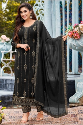Black Eid Salwar Kameez in Faux georgette with Embroidered SK14532