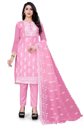 Pink Organza Embroidered Salwar Kameez with Dupatta SK14767