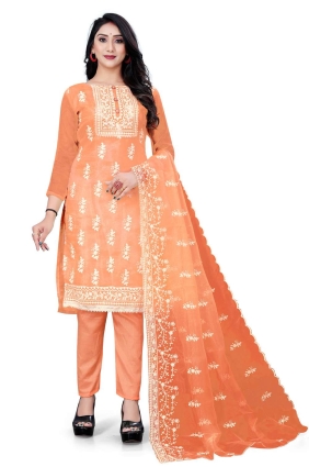 Peach Salwar Kameez with Embroidered Organza SK14769