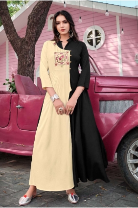 Gown Dress in Black Rayon with Embroidered GW0350