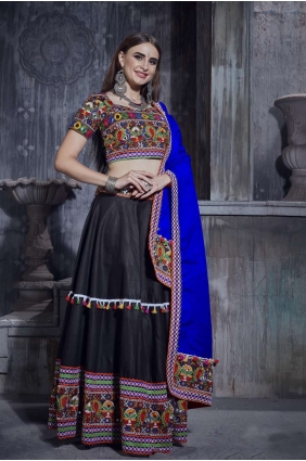 Black Navratri Chaniya Choli with Embroidered Art silk LC5719