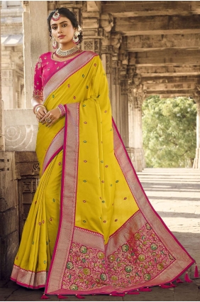Yellow Banarasi Saree in Lace border Banarasi silk SR22539
