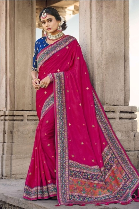 Lace border Banarasi silk Banarasi Saree in Pink with Blouse SR22542