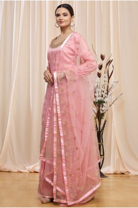 Jacquard Pink Islamic Palazzo Suit in Embroidered PZ3135