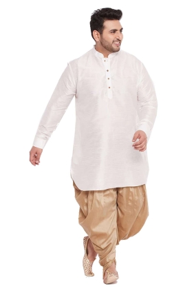 White Diwali Men Dhoti Kurta in Banglori silk with Plain KURU0089