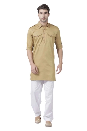 Cotton Beige Men Kurta in Plain KURU0100
