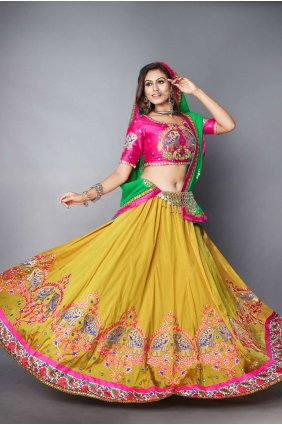 Mustard Navratri Lehenga Choli in Silk with Embroidered LCU5874