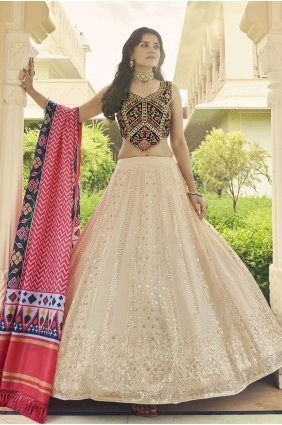 Printed Georgette Lehenga Choli in Beige LC6052
