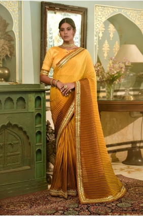 Chinon chiffon Saree with Mirror,embroidered in Mustard SR23284