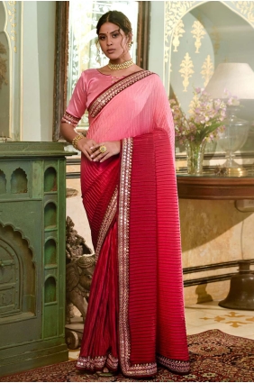 Mirror,embroidered Chinon chiffon Wine Saree with Blouse SR23288