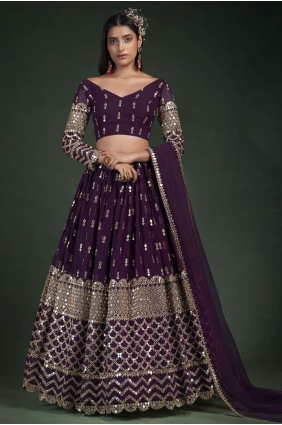 Wine Embroidered Georgette Party Lehenga Choli LC6088