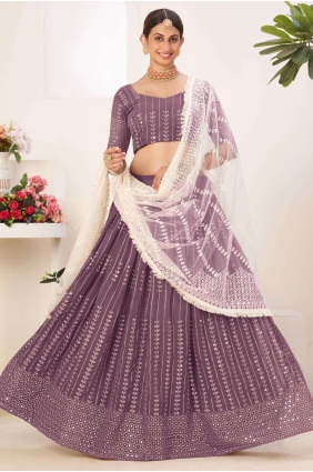 Lavender Georgette Embroidered Party Lehenga Choli with Dupatta LC6096