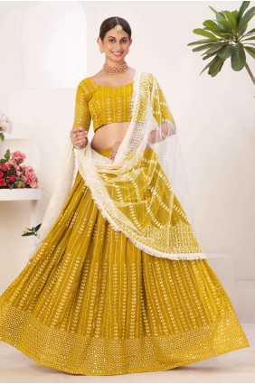 Georgette Embroidered Mustard Party Lehenga Choli with Dupatta LC6098