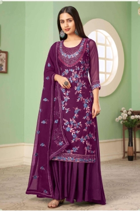 Pakistani Suit in Purple Georgette with Embroidered PZ3363