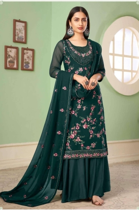 Green Georgette Embroidered Pakistani Suit with Dupatta PZ3365