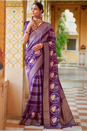 Violet Printed,weaving Silk Saree SR23491