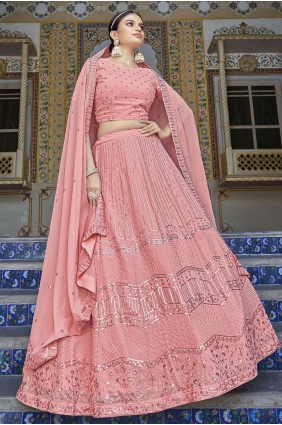 Georgette Embroidered Pink Wedding Lehenga Choli with Dupatta LC6177