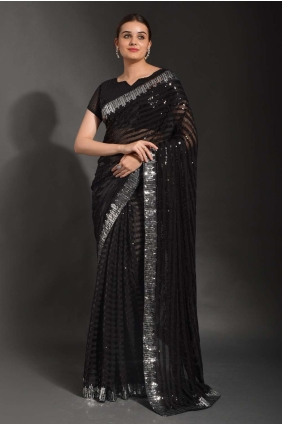 Georgette Black Party Wear Saree in Embroidered SR23554