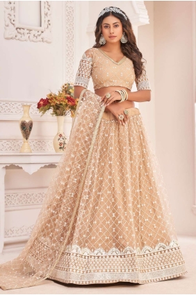 Embroidered Net Party Lehenga Choli in Dusty chiku LC6182