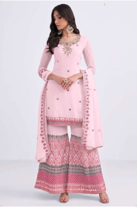 Palazzo Suit in Light pink Georgette with Embroidered PZ3385