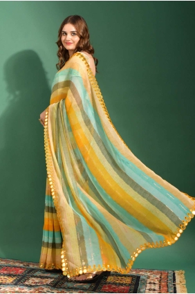 Mustard Mirror,embroidered,printed Saree in Chiffon SR23681