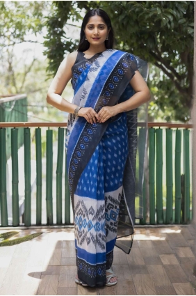 Digital print Saree in Blue Cotton SR23728