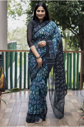 Teal Digital print Cotton Saree SR23729