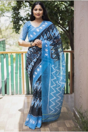 Black Saree with Digital print Cotton SR23735