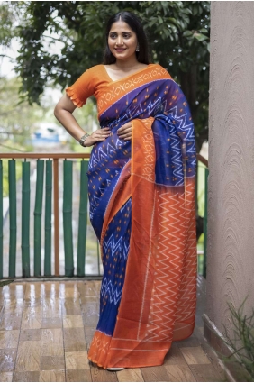 Digital Blue print Cotton Saree SR23737