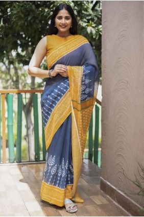Cotton Grey Saree with Digital print SR23739