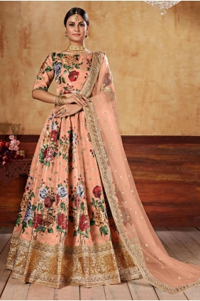 Orange Digital print Art silk Lehenga Choli LC6344