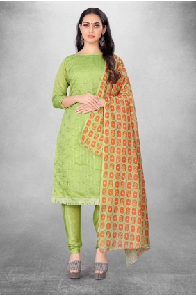 Green Salwar Kameez with Printed Chanderi SK15262