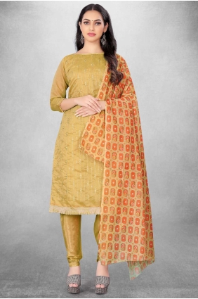 Chanderi Mustard Salwar Kameez in Printed SK15263