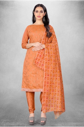 Rust Salwar Kameez in Printed Chanderi SK15264