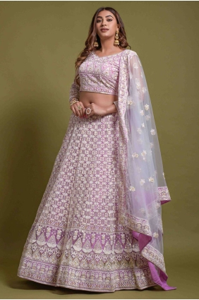 Purple Net Wedding Lehenga Choli with Embroidered LC6368