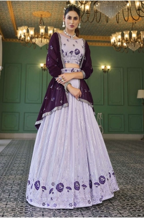 Georgette Lehenga Choli with Embroidered in Lavender LC6398