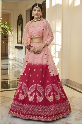 Pink Embroidered Wedding Lehenga Choli in Art silk LC6440