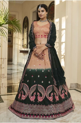 Art silk Wedding Lehenga Choli with Embroidered in Green LC6441